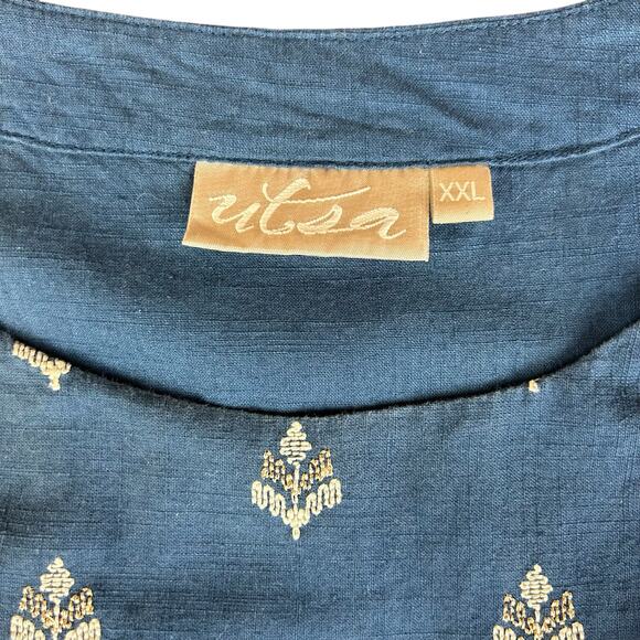 Utsa Jumper Dress Size XXL Blue Embroidered Floral Cottagecore Cotton Boho Midi - Picture 9 of 12